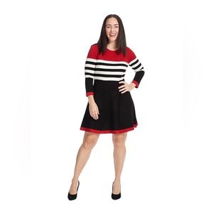 Jessica Howard Knit Stripped Fit and Flare Sweater Dress Scoop Neck 3/4 Sleeve